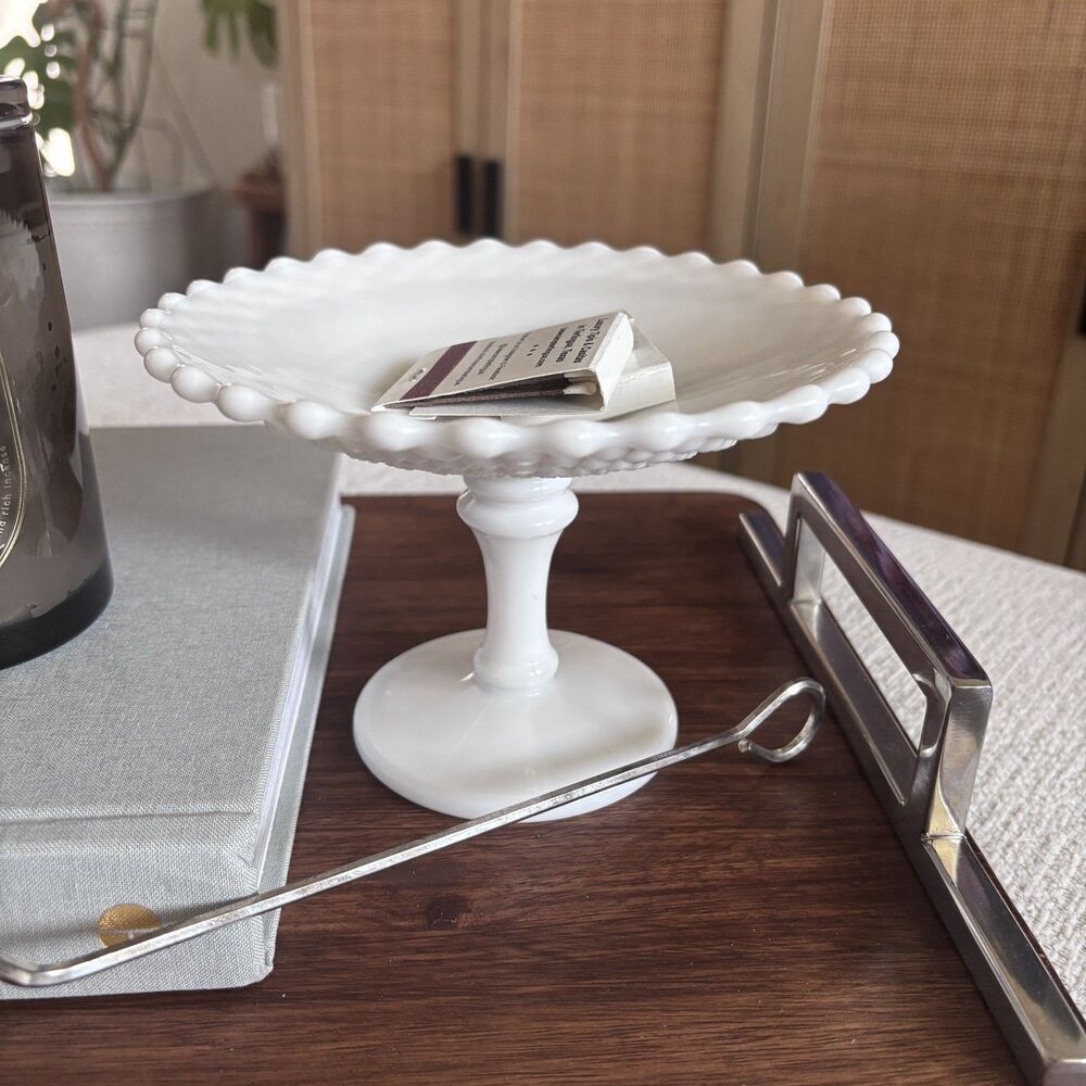 Vintage Westmoreland Glass Co Diamond Milk Glass Pedestal Compote/Candy Dish